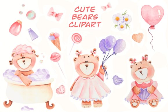Adorable Watercolor Teddy Bears Clipart & Bear PNG