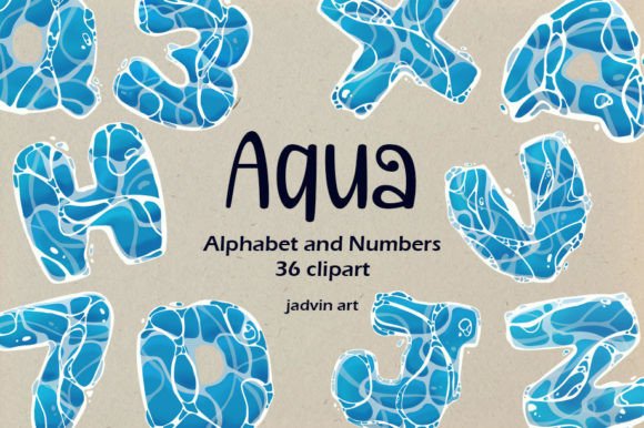 Design with Aqua Alphabet and Numbers Clipart