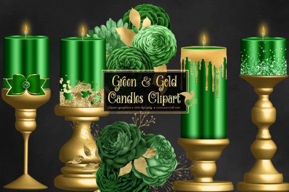 Elevate Your Designs with Premium Green and Gold Candle Clipart