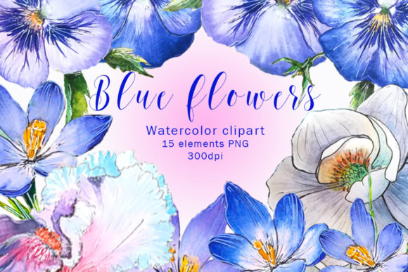 Elevating Design Projects with Hand-Painted Blue Flowers Watercolor Clipart