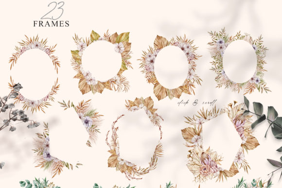 Ethereal Watercolor Wedding Boho Frames Clipart