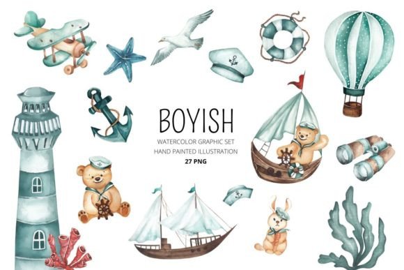 Evaluating the Boyish Things Sailor and Vehicle Digital Illustration Set