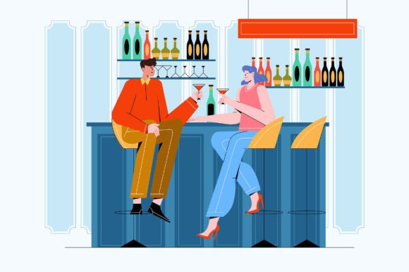 Man and Woman Drinking in Bar: A Modern Vector Asset