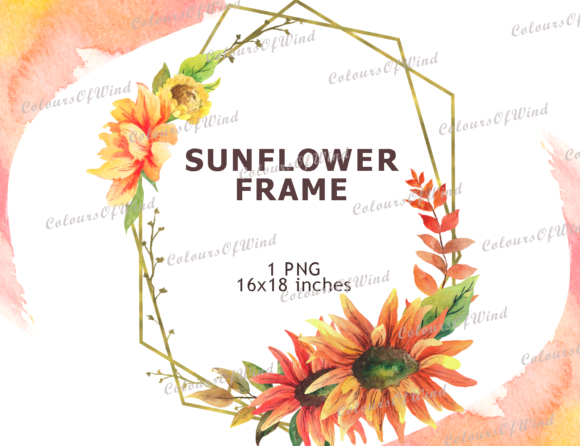 Sunflower Gold Wedding Frame Logo PNG for Elegant Designs