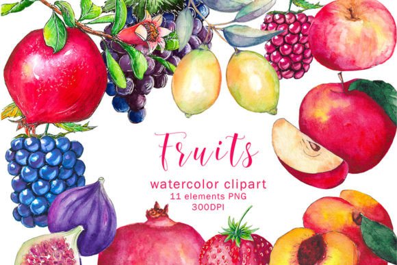Vibrant Watercolor Fruit Clip Art: 11 PNG Designs