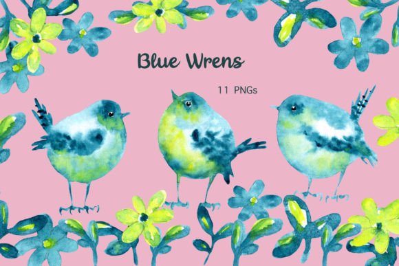Watercolor Blue Wren Birds Clipart for Creative Projects